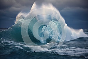 iceberg calving creating waves in the ocean