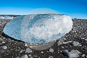 Iceberg at the coast of Eystri Fellsfjara, often refereed to as Diamond Beach by tourists photo