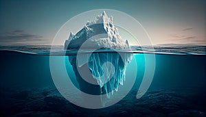 Iceberg concept, underwater risk, dark hidden threat or danger concept. Generative AI