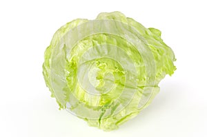 Iceberg or crisphead lettuce front view over white photo