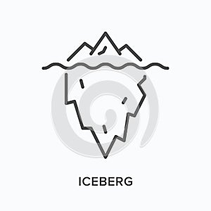 Iceberg flat line icon. Vector outline illustration of ice berg with underwater mountain. Glacier thin linear pictogram