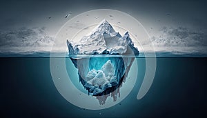 Iceberg Floating On Sea - Appearance And Global Warming Concept. Generative AI