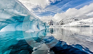 Iceberg floats in Andord Bay on Graham Land, Antarctica photo