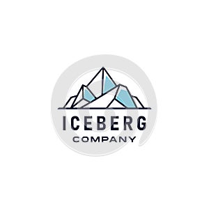 Iceberg geometric logo design in trendy linear line style illustration , abstract mountain ice peak outline clip art logo