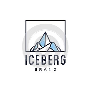 Iceberg geometric logo design in trendy linear line style illustration , abstract mountain ice peak outline clip art logo