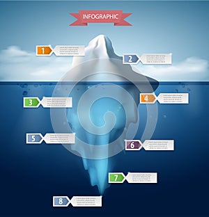 Ľadovec infografiky. štruktúra dizajn a voda more vektor 