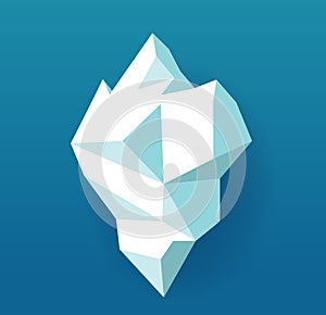 Iceberg isolated icon vector graphic flat cartoon Illustration on blue water sea background, glacier or ice block chunk cut out