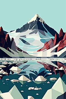 Iceberg in north sea or arctic ocean, glaciers landscape vector illustration