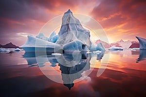 iceberg in the northen sea at sunset, AI generated