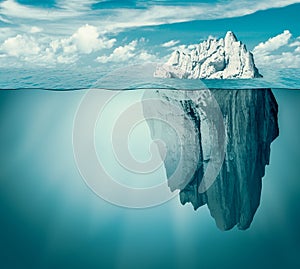 Iceberg in ocean or sea. Hidden threat or danger concept. 3d illustration