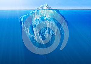 Iceberg in the ocean with visible underwater part. 3D illustration