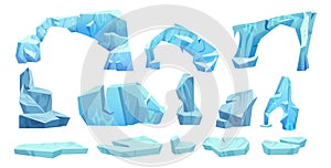 Iceberg piece and arch floating. Cartoon vector