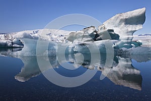 Iceberg and Reflection Jokulsarlon Lagoon, Iceland