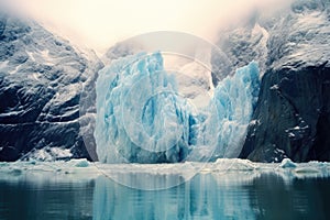 An iceberg undergoing a process of liquefaction amidst the vast oceanic expanse, epitomizing the effects of global warming and the photo