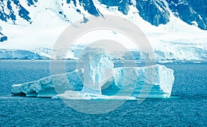 Icebergs along shoreline of Antarctica
