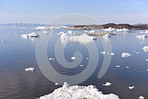 Icebergs on arctic ocean in Greenland