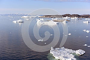 Icebergs on arctic ocean in Greenland