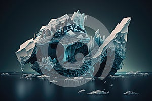 Icebergs born from magestic glacier, night landscape, AI generative