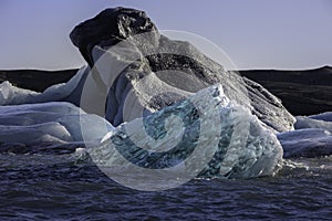 Icebergs coming from the Skaftafellsjokul glacier in the Jokulsarlon lagoon in Iceland