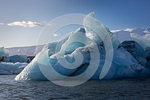 Icebergs coming from the Skaftafellsjokul glacier in the Jokulsarlon lagoon in Iceland