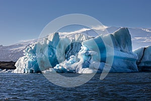 Icebergs coming from the Skaftafellsjokul glacier in the Jokulsarlon lagoon in Iceland