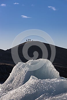 Icebergs coming from the Skaftafellsjokul glacier in the Jokulsarlon lagoon in Iceland