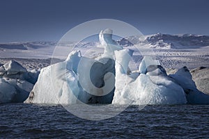 Icebergs coming from the Skaftafellsjokul glacier in the Jokulsarlon lagoon in Iceland