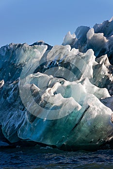 Icebergs coming from the Skaftafellsjokul glacier in the Jokulsarlon lagoon in Iceland