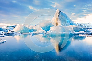 Icebergs float on Jokulsarlon glacier lagoon