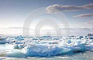 Icebergs float on Jokulsarlon glacier lagoon - Iceland