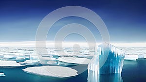 Icebergs floating in arctic panorama