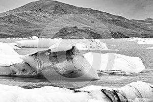 Icebergs floating in the cold water of the Jokulsarlon glacial lagoon. Vatnajokull National Park, in the southeast