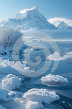 Icebergs floating in a glacial lagoon