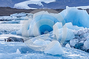 Icebergs floating in Jokulsarlon glacial lagoon