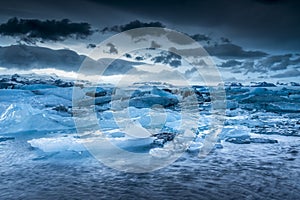 Icebergs floating in Jokulsarlon glacial lagoon