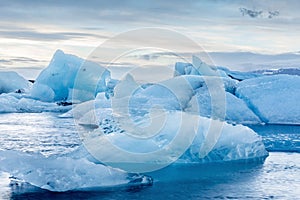 Icebergs floating in Jokulsarlon glacial lagoon