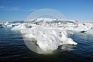 Icebergs floating in Jokulsarlon glacier lake, Iceland