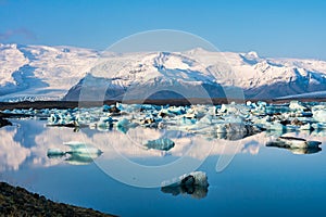 Icebergs in the glacier lagoon of Joekulsarlon in Iceland, Europe photo