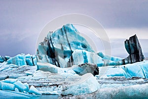 Icebergs in the glacier lagoon of Joekulsarlon in Iceland, Europe photo