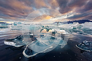 Icebergs in Jokulsarlon glacial lagoon