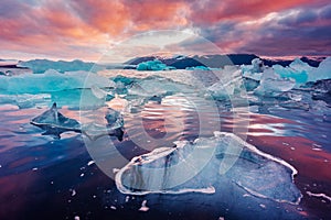 Icebergs in Jokulsarlon glacial lagoon