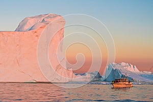 Icebergs in the midnight sun, Ilulissat, Greenland