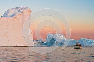 Icebergs in the midnight sun, Ilulissat, Greenland