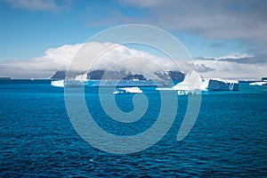 Icebergs in the sea. Brown Bluff, Antarctica.