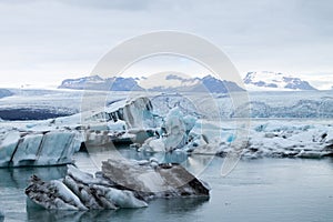 Icebergs on water, Jokulsarlon glacial lake, Iceland