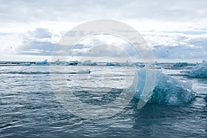 Icebergs on water, Jokulsarlon glacial lake, Iceland