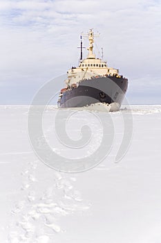 Icebreaker on the frozen sea