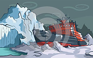 Icebreaker in the ice of the Arctic Ocean