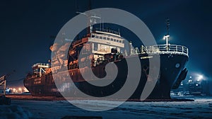 icebreaker ship in the arcic at night , generated ai image