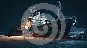 icebreaker ship in the arcic at night , generated ai image